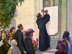In 1517, Martin Luther nailed his 95 Theses, criticizing the mainstream church of the day, to the Wittenberg Door, and started the Reformation movement.