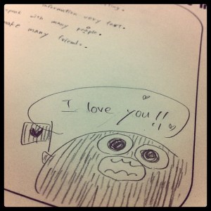 cute character saying "I love you"