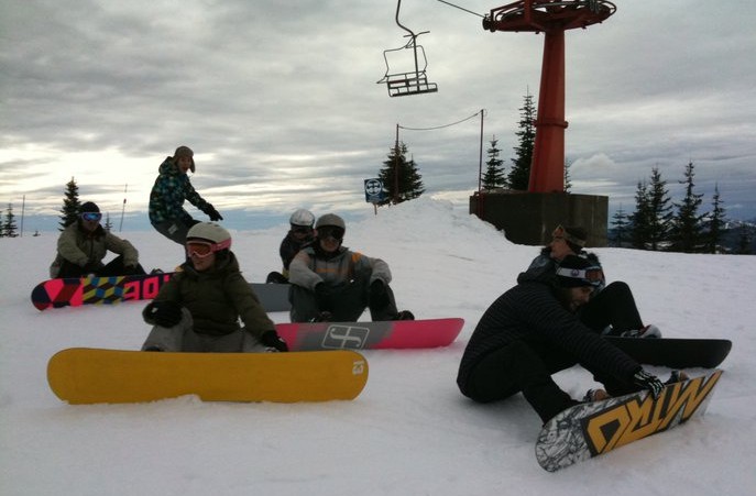 post-wedding snowboarding, top of the chairlift